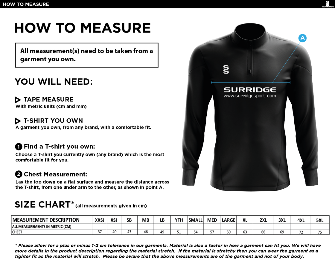 Blade Performance Top : Navy / Royal / Amber - Size Guide