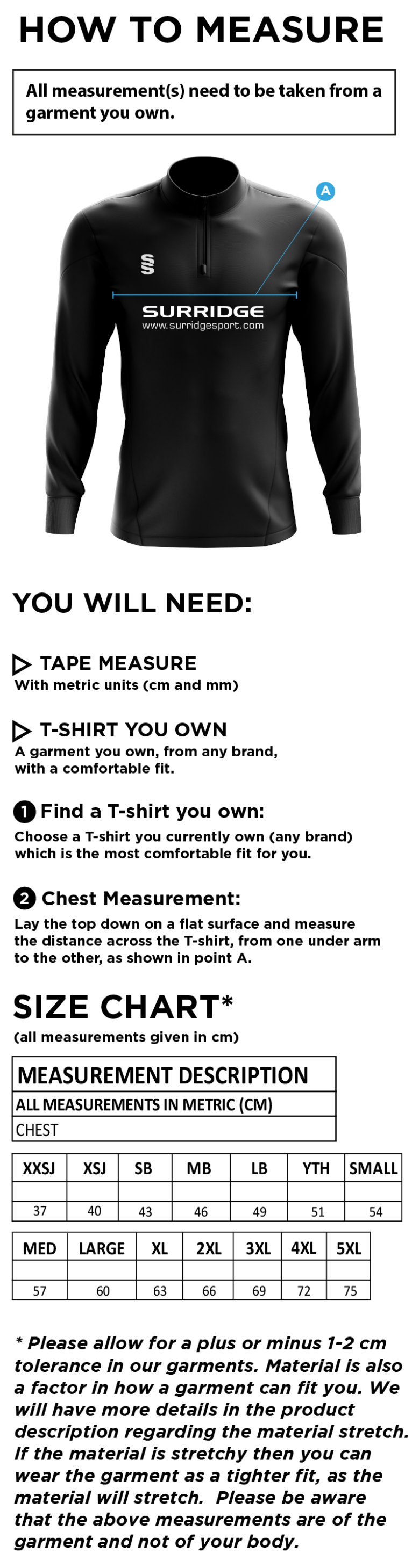 Blade Performance Top : Navy / Royal / Amber - Size Guide